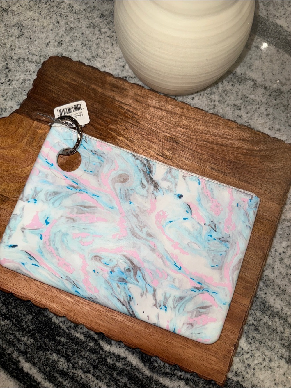 Overture Marble-Print Large Zipper Pouch - Pink & Blue Wristlet NWT